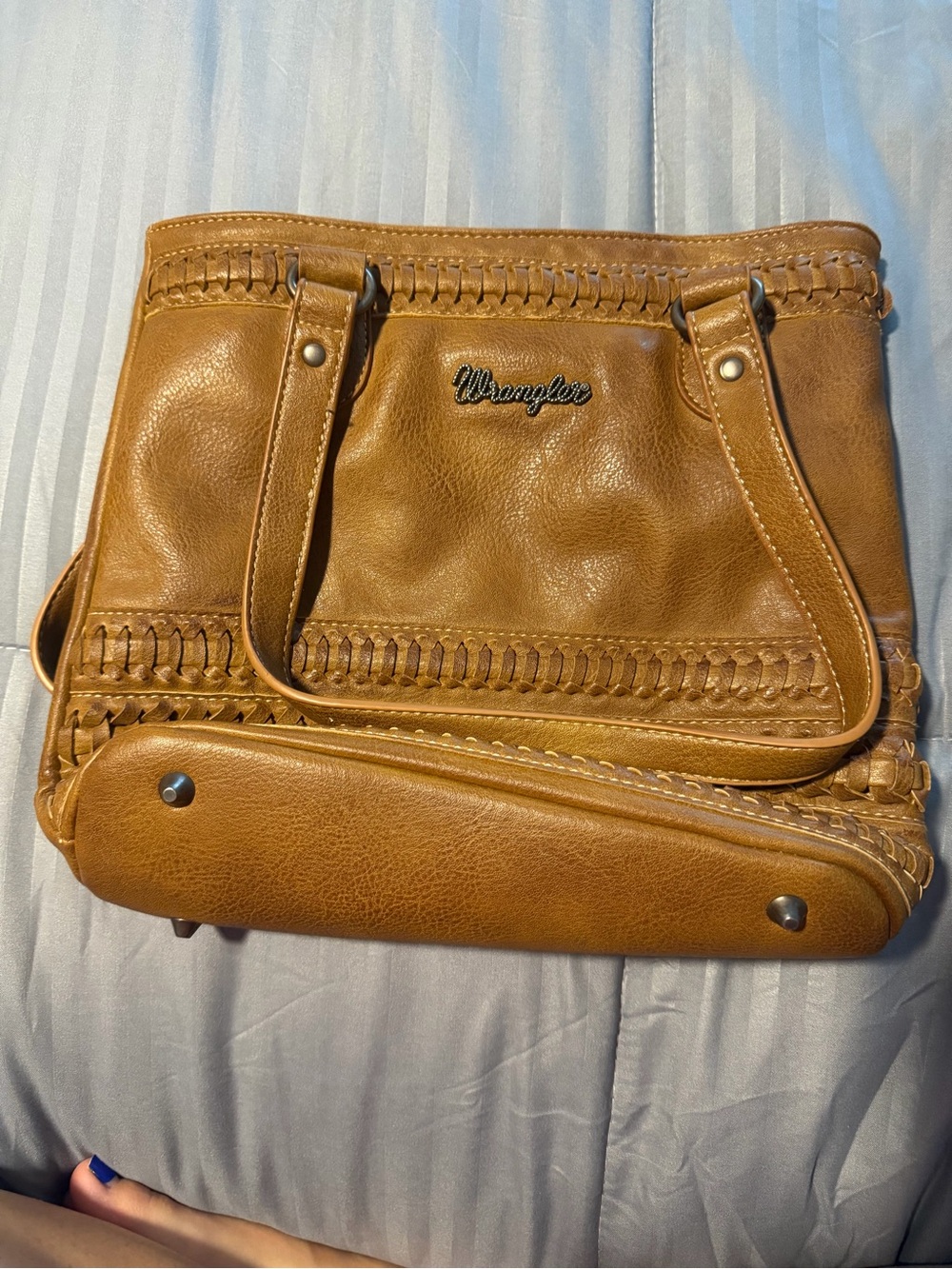 Wrangler Cognac Brown Woven-Trim Messenger Tote